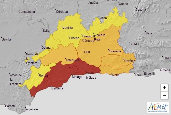 Málaga, en alerta roja por las lluvias que producen cientos de incidencias